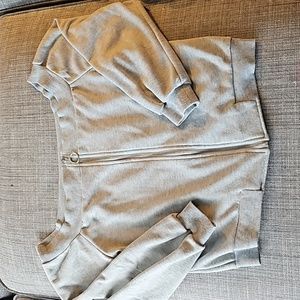 Off the shoulder gray sweater